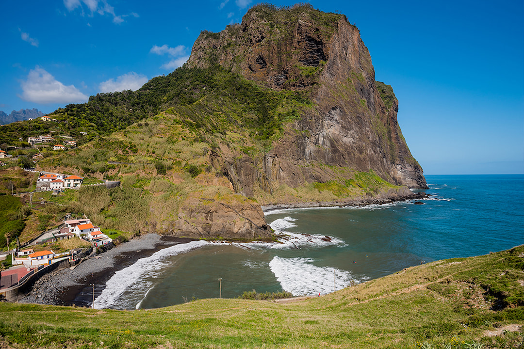 Landscape of the beach in Porto da Cruz in a sunny day
